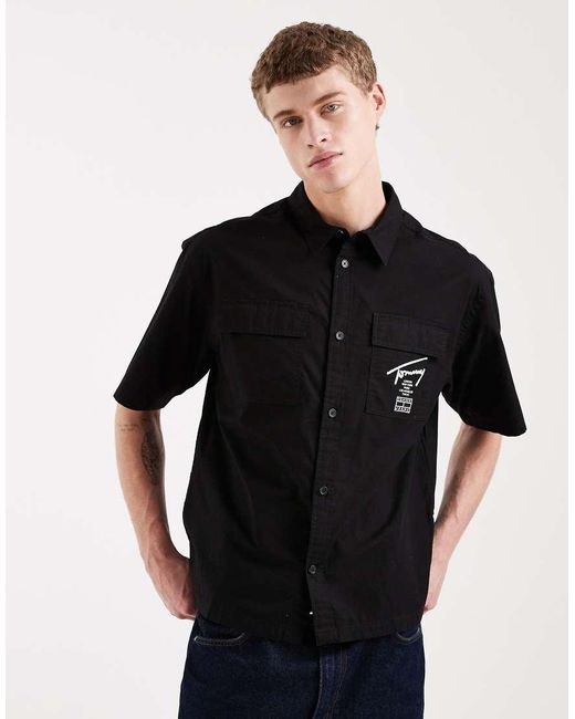 Tommy Hilfiger Black Boxy Skater Fit Short Sleeve Shirt for men
