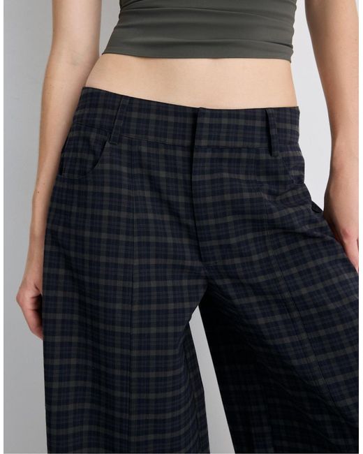 Stradivarius Blue Check Barrel Dress Trousers
