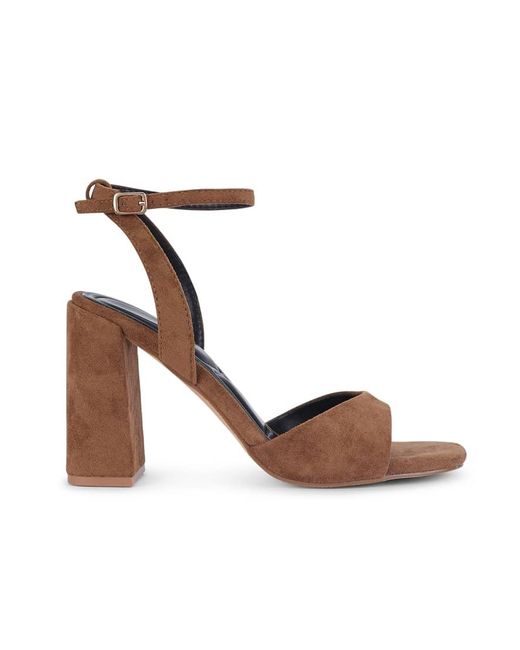 SEQWL White Heeled Dress Sandals With Ankle Strap And High Block Heel