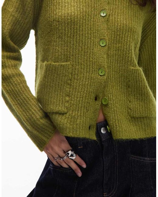 ASOS Green Knitted Cardigan With Patch Pockets