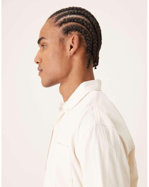 Farah Natural Netherton Long Sleeve Cord Logo Shirt for men