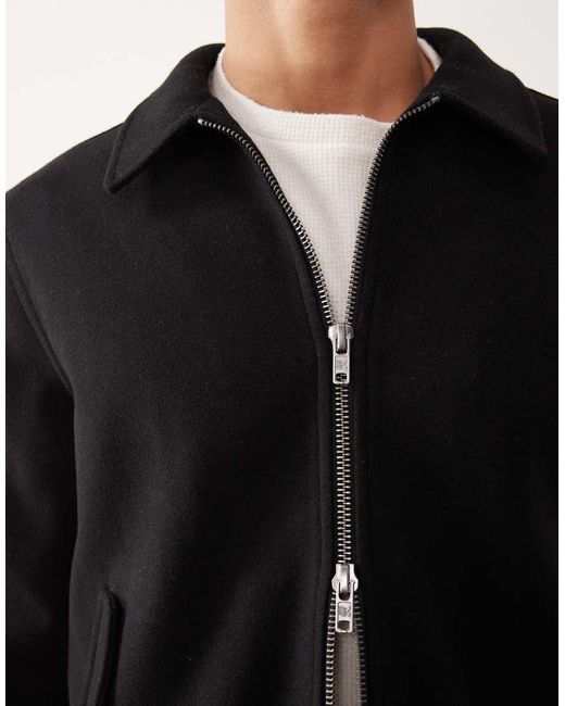 Chaqueta Harrington Negra De Tejido Efecto Lana De ASOS de hombre de color Blue