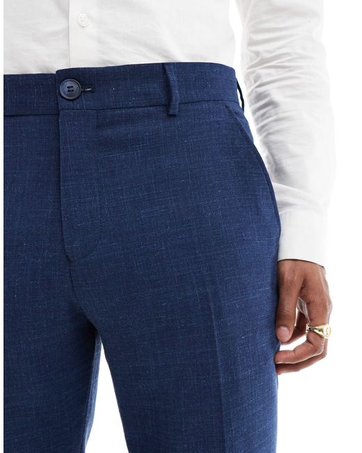 SELECTED – schmal geschnittene anzughose aus leinenmix in Blue für Herren