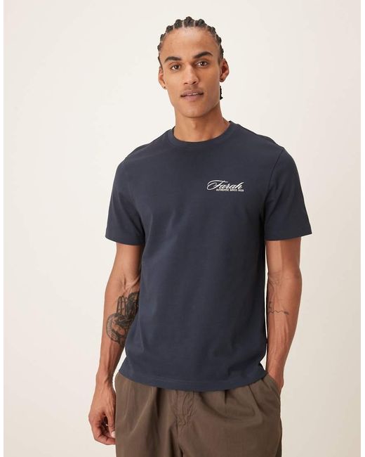 Farah Blue Byron Short Sleeve Graphic T-shirt With Back Print for men