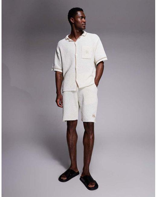Good For Nothing White Co-ord Knitted Shirt for men