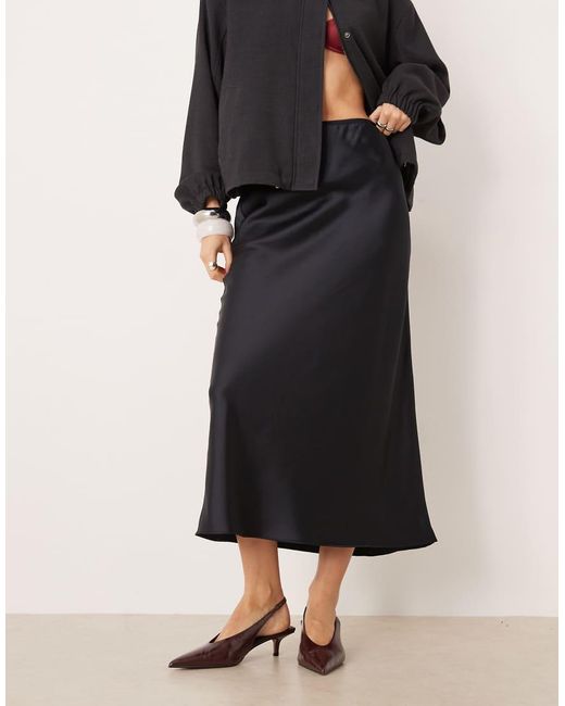 Mango Black Satin Maxi Skirt