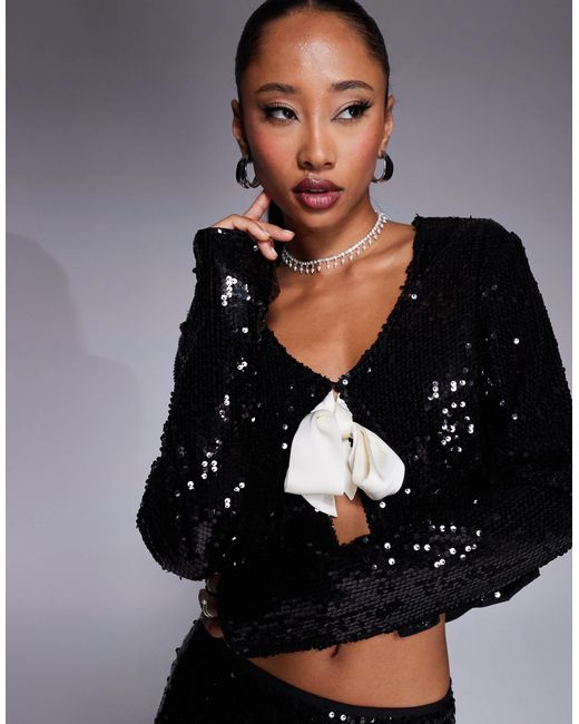 sequin tie front top