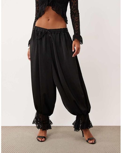 Lioness Black Balloon Pant With Lace Hem Co-Ord
