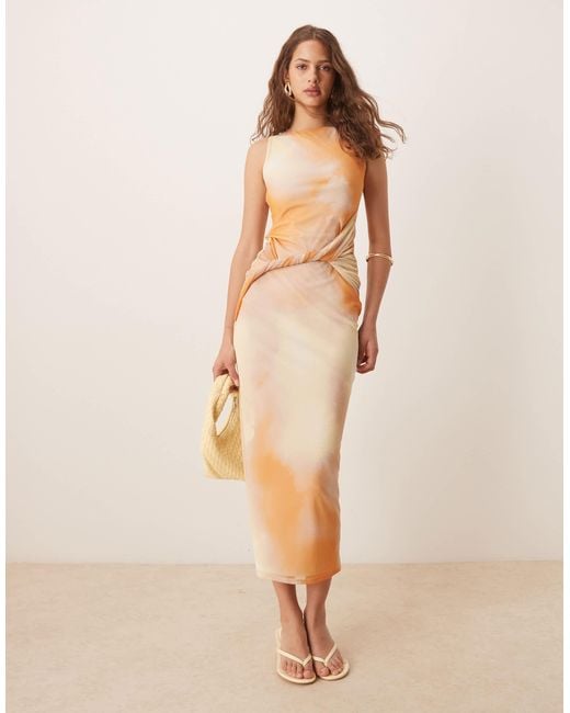 ASOS Natural Mesh Twist Front Waist Midi Dress