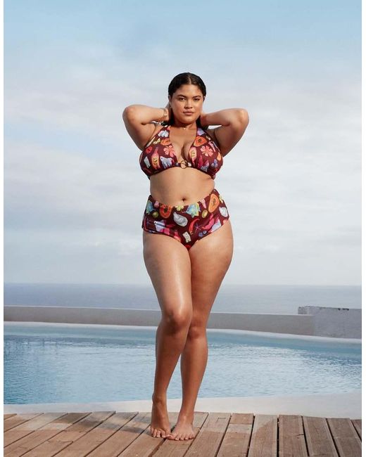 ASOS Blue Asos Design Curve Celeste High Leg High Wais Bikini Bottom