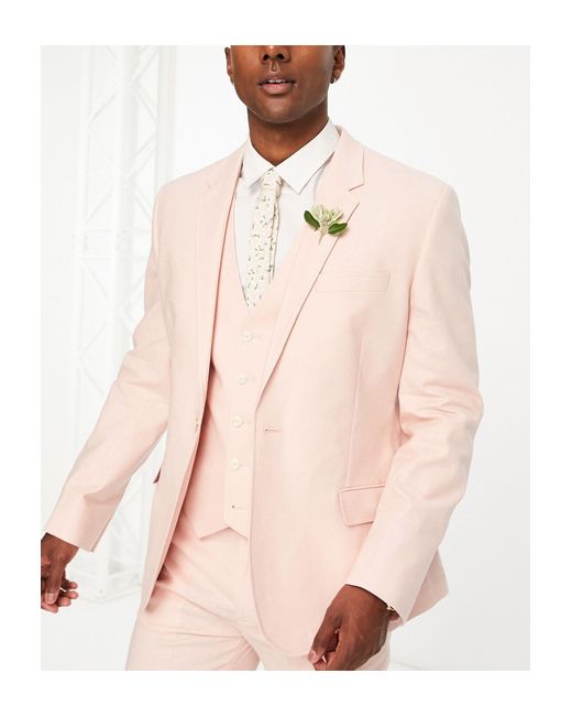 ASOS Slim Linen Mix Suit Jacket in Pink for Men Lyst Canada