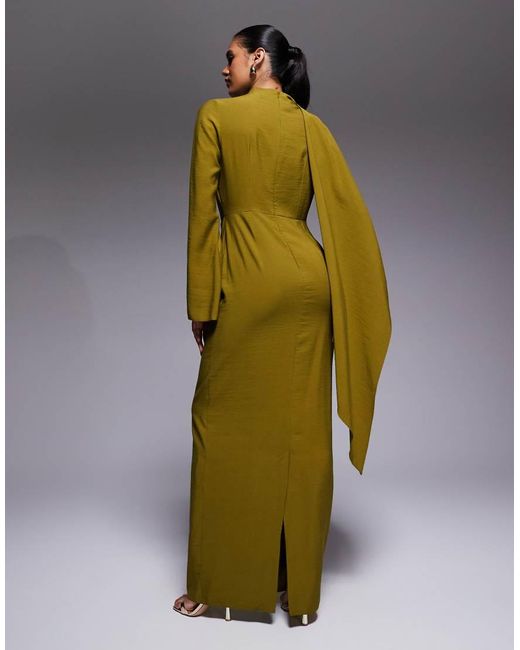ASOS Yellow Long Sleeved Scarf Detail Maxi Dress