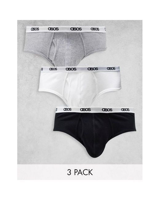 ASOS White 3 Pack Briefs With Branded Waistband for men