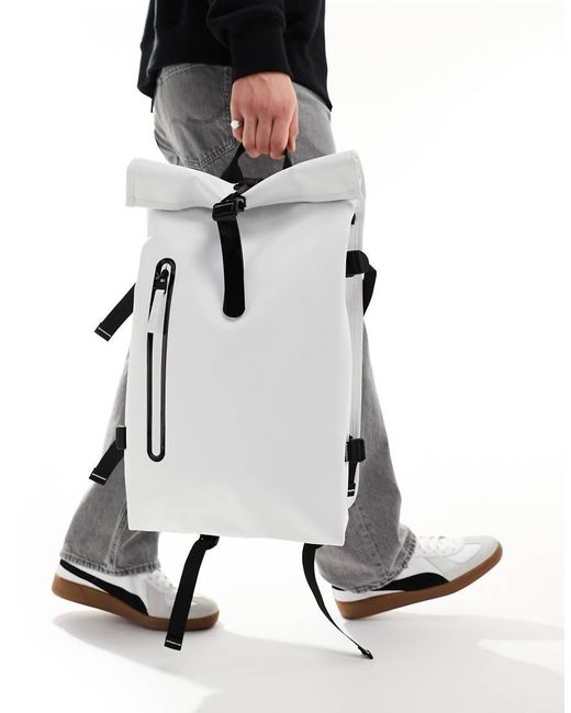 Mochila Grande Blanco Pastel Impermeable Con Detalles En Contraste Y Parte Superior Enrollable De Rains de color Black