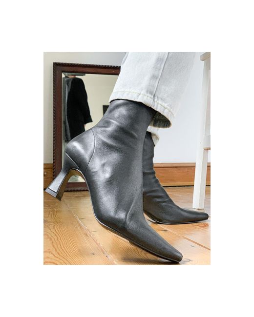 & Other Stories Leather Sock Boot With Sculpted Heel in Black Lyst