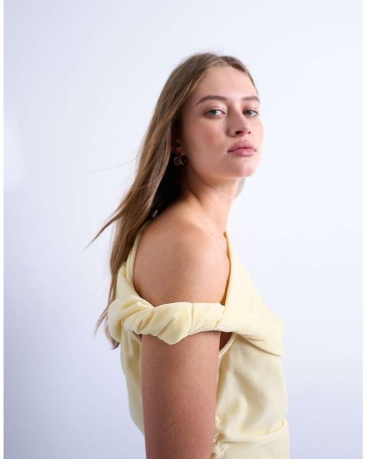 TOPSHOP White Twist Shoulder Velvet Top