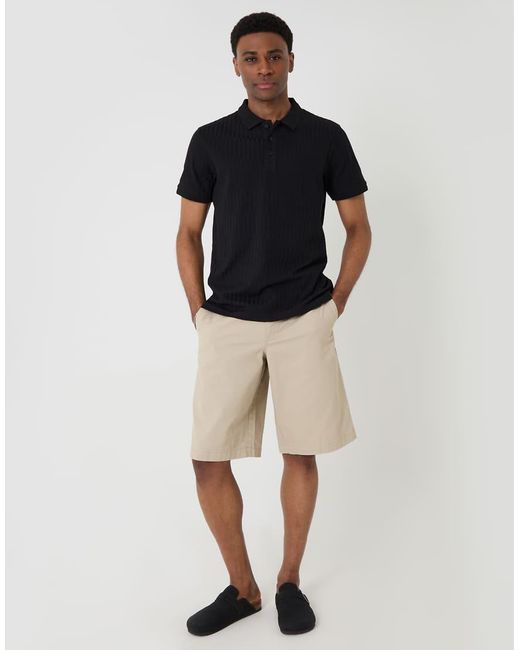 Threadbare Black Textured Cotton Polo Shirt for men