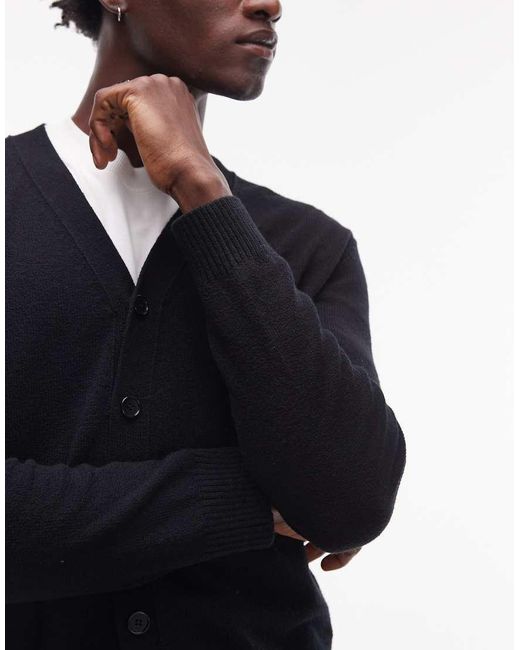 ARKET Black Textured Wool Blend Knitted Cardigan for men