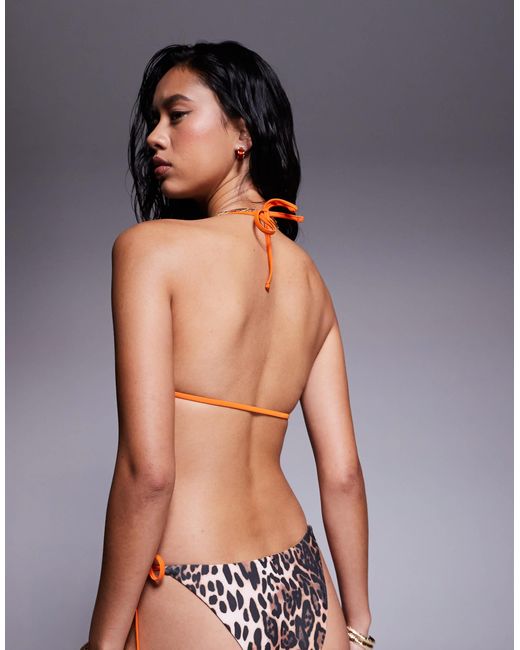 ASOS Gray Leo Contrast Binding Triangle Bikini Top