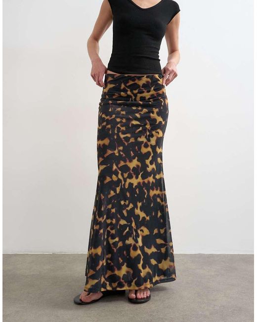 TOPSHOP Black Tortoise Shell Animal Print Mesh Maxi Skirt