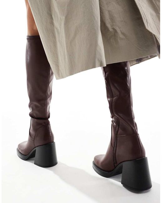 Schuh Brown Knee-High Block Heel Wine Boots