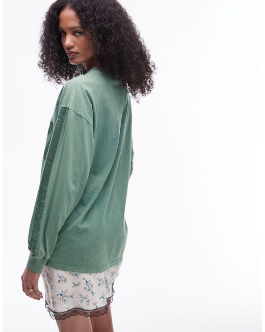 TOPSHOP Green Graphic Long Sleeve Porto Sporty Skater Tee
