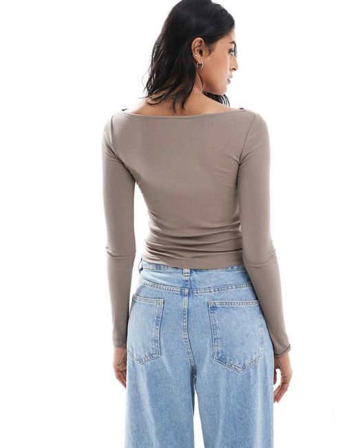 Cotton On Blue Staple Rib Boat Neck Long Sleeve Top