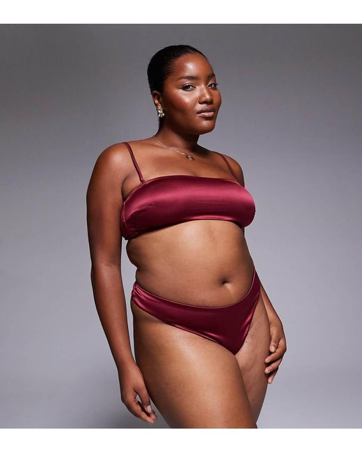 Tanga De Pernera Alta De Malla Y Satén Liso Brooke De Asos Design Curve-Rojo ASOS de color Red