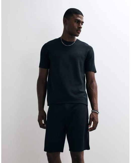 Boss Blue Co-Ord Ribbed Shorts With Logo Print for men