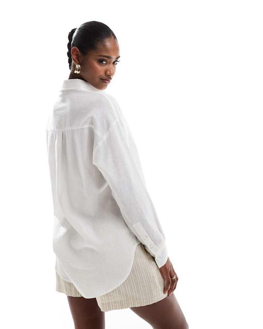 Brave Soul Overhemd Van Linnenmix Met Lange Mouwen in het White