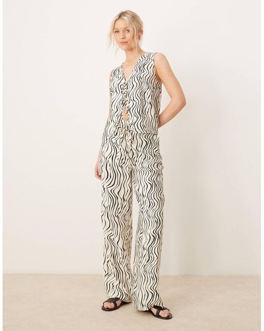 ASOS Natural – elegante hose aus leinenimitat mit zebramuster