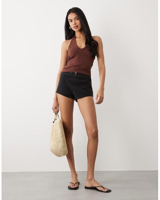 ASOS Blue Cotton Plunge Halter Top
