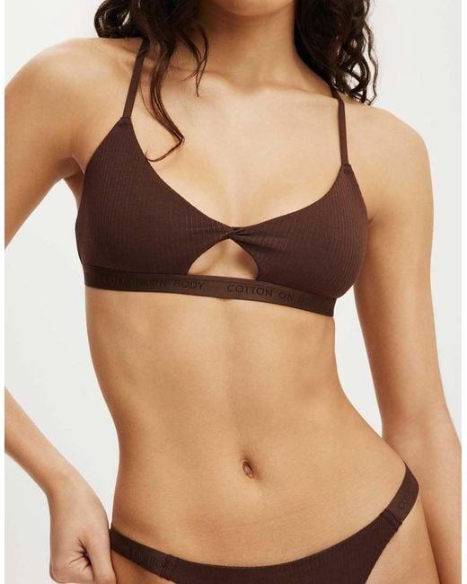 Cotton On Natural Branded Cotton Knot Front Bralette