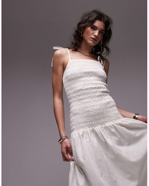 TOPSHOP Purple Linen Cami Ruched Midi Dress