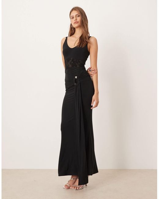 ASOS Natural Lace Inset Maxi Dress With Scoop Neck And Drape Detail