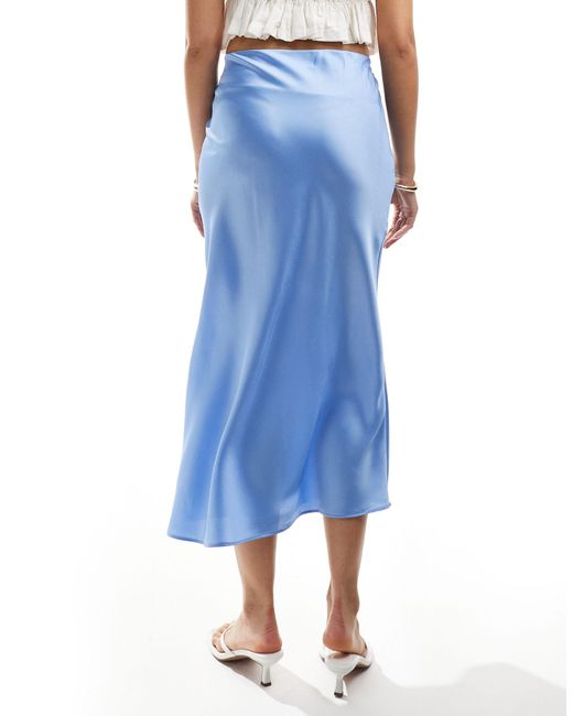 New Look Blue Satin Bias Midi Skirt