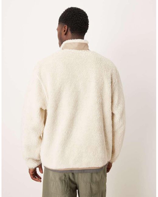 ASOS Natural Relaxed Teddy Zip Up Jacket for men
