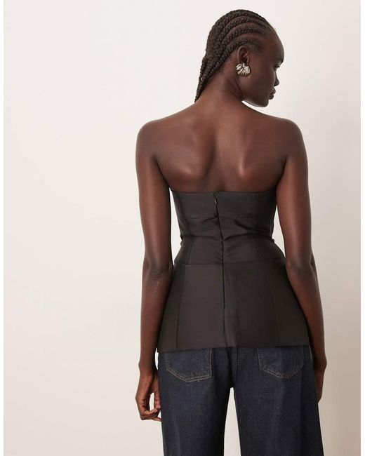 ARRANGE Black Heavy Bonded Satin Sculpted Bandeau Top