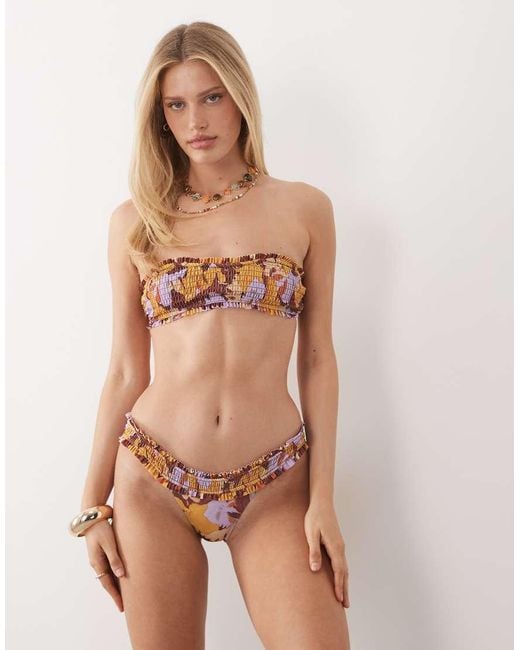 ASOS Natural May Shirred Bandeau Bikini Top