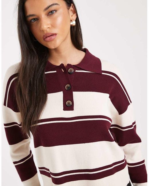 Brave Soul Red Rugby Knit Polo Sweater