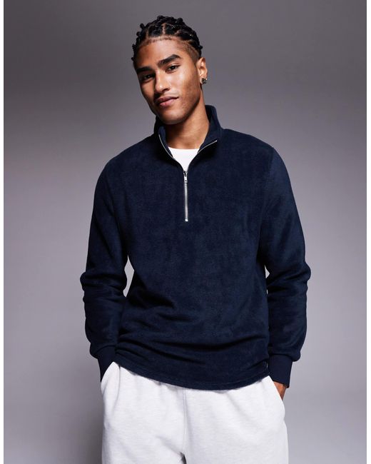 Sweat en polaire à col cheminée zippé - marine ASOS pour homme en coloris Blue