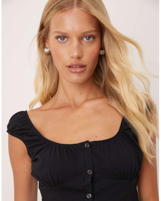 ASOS Black Milkmaid Short Sleeve Button Through Top