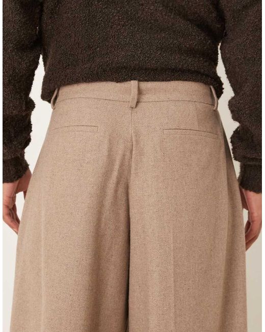 ASOS Natural Tailored Wide Barrel Leg Pleated Pants With Wool Blend for men