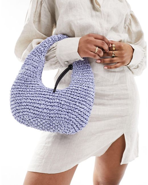 ASOS Blue Straw Hand Crochet Scoop Shoulder Bag
