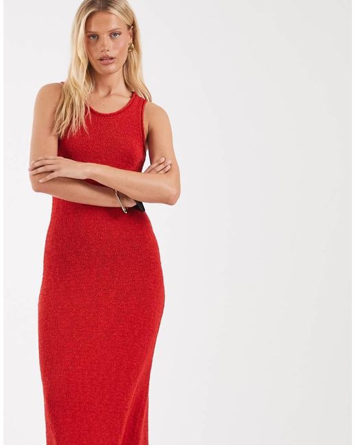 ASOS Red Slubby Racer Neck Midaxi Dress