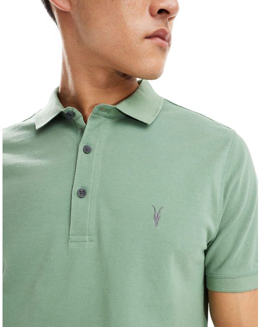 AllSaints Green Reform Short Sleeve Polo Top for men