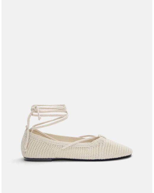Pull&Bear White Crochet Ballet Flats With Tie