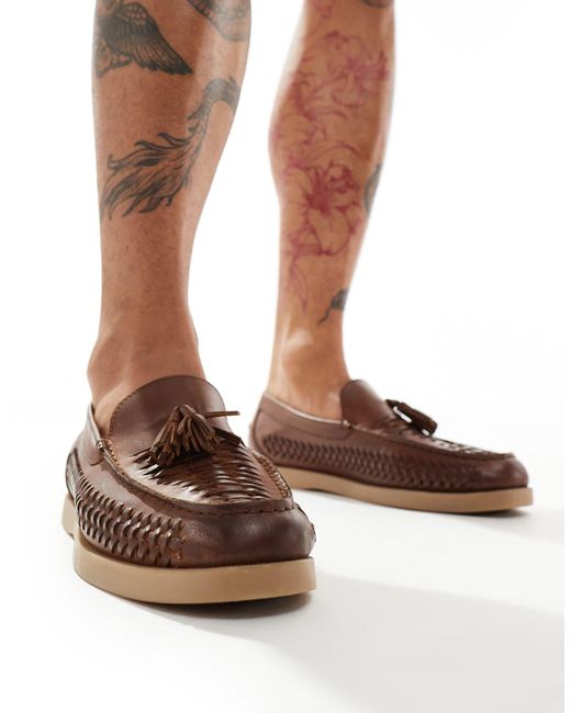 ASOS Brown Loafers With Weave Detail for men