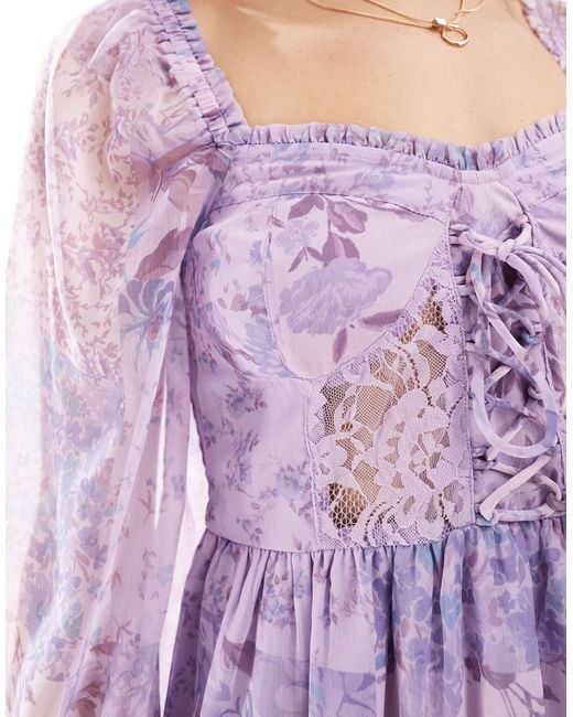 Miss Selfridge Purple Chiffon Lace Up Corset Mini Dress