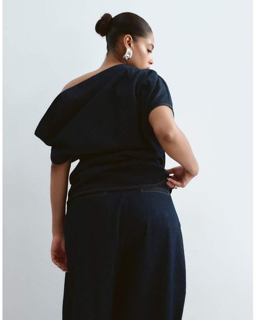 ARRANGE Black Curve Denim Pleat Detail Trousers Co-ord